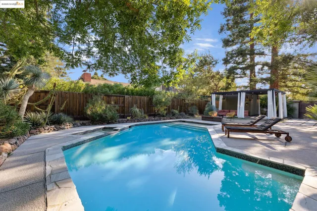 a view of a backyard with sitting area
