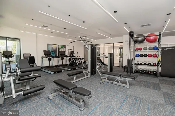 a view of a room with gym equipment