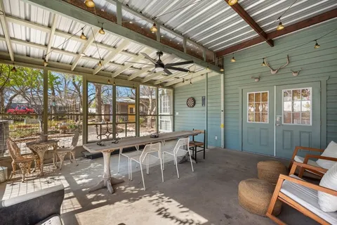 a balcony with furniture