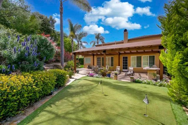 a view of a house with swimming pool and garden