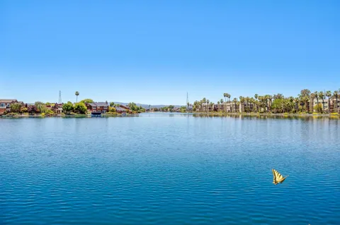 a view of a lake with houses