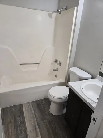 a bathroom with a toilet and a bathtub