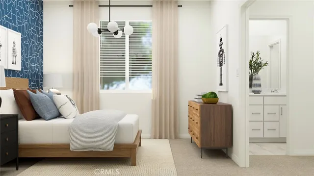 a room with a bed and windows