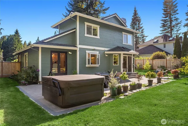 a front view of house with yard and outdoor seating