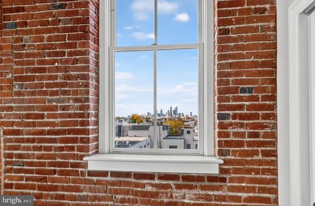 a view of a brick building