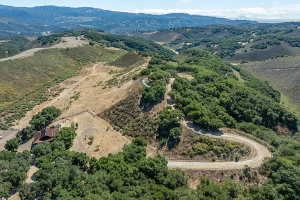 an aerial view of mountain and trees