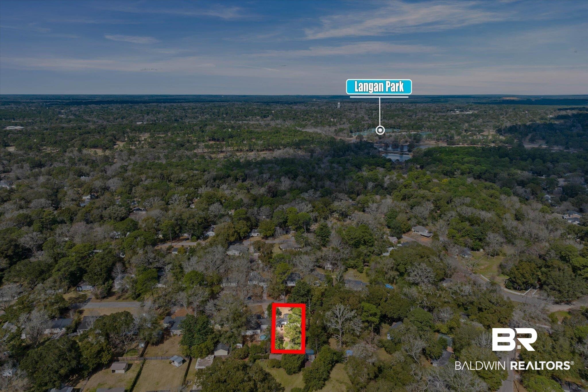 5117 Norton Lane Mobile, AL 36608 - Photo 26 of 35 Aerial view of property and surrounding area with a heavily wooded area and property boundaries highlighted