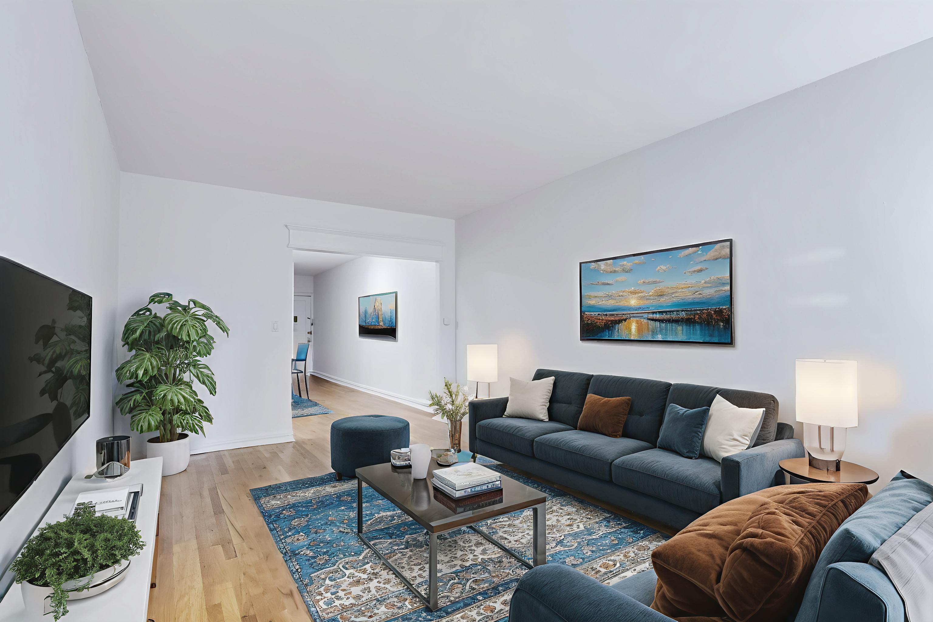 1 West 126th Street, Unit 1C Manhattan, NY 10027 - Photo 4 of 11 a living room with furniture and a flat screen tv