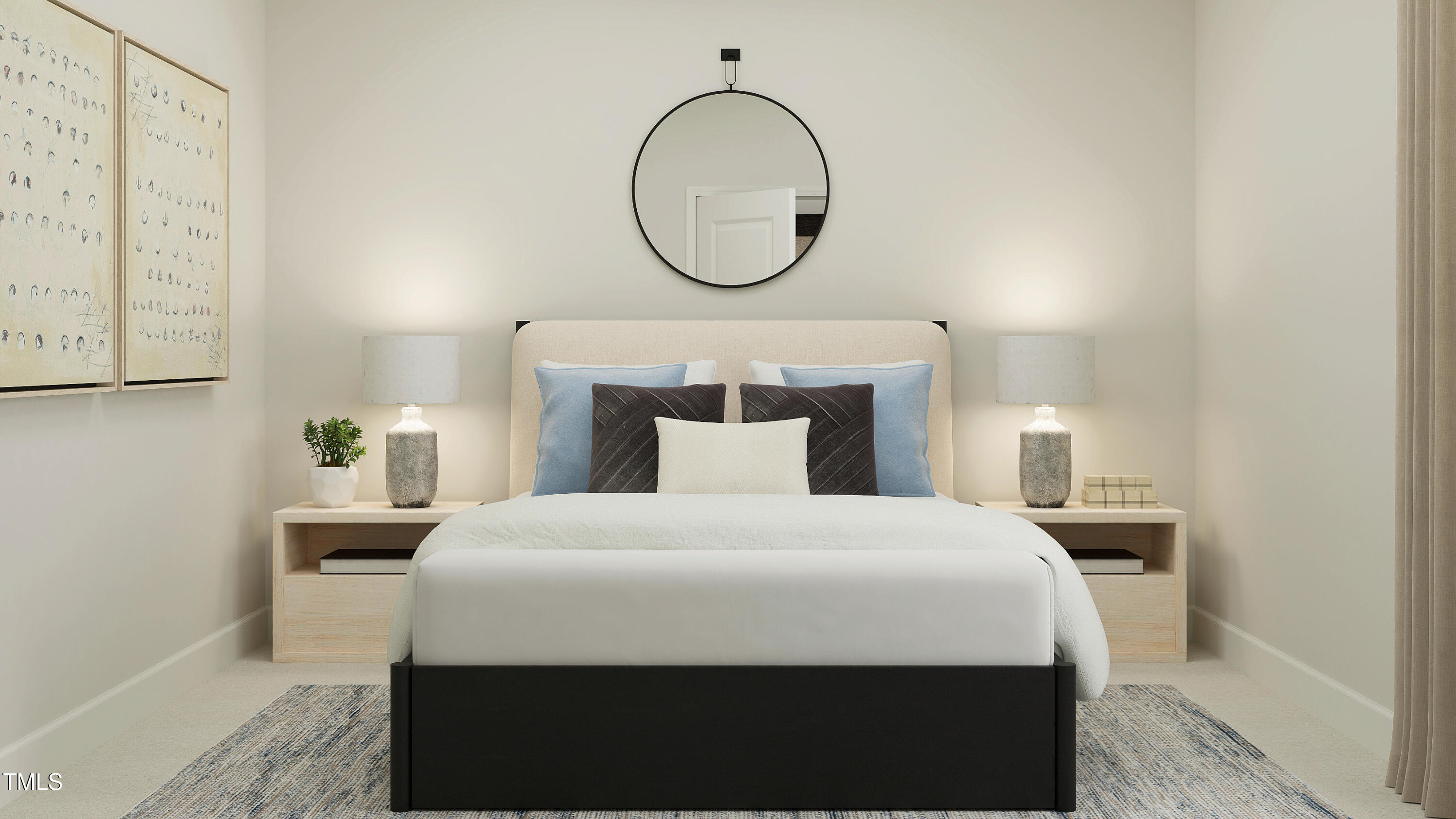 4325 Laurel Pond Way Raleigh, NC 27616 - Photo 15 of 26 a bedroom with a bed a mirror and a potted plant