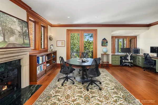 a spacious bedroom with a bed and a couch