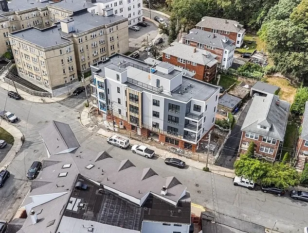 an aerial view of a building
