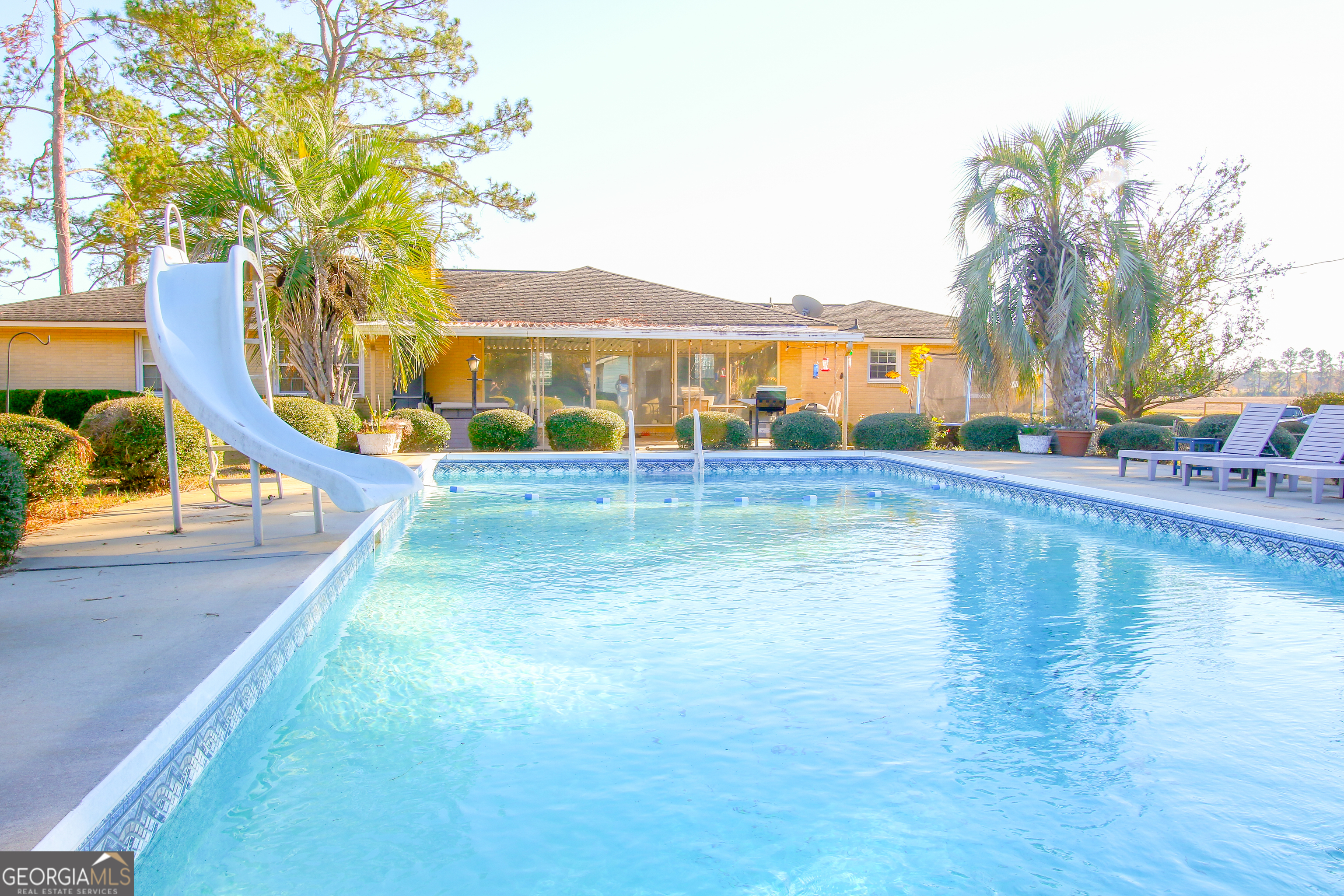 813 Evergreen Road Cobbtown, GA 30420 - Photo 65 of 72 a view of swimming pool with a garden and trees