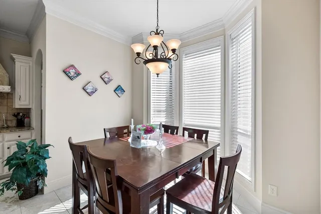 a view of a dining room with furniture and window