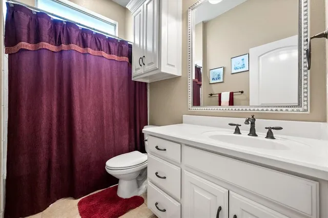 a bathroom with a sink a toilet and mirror