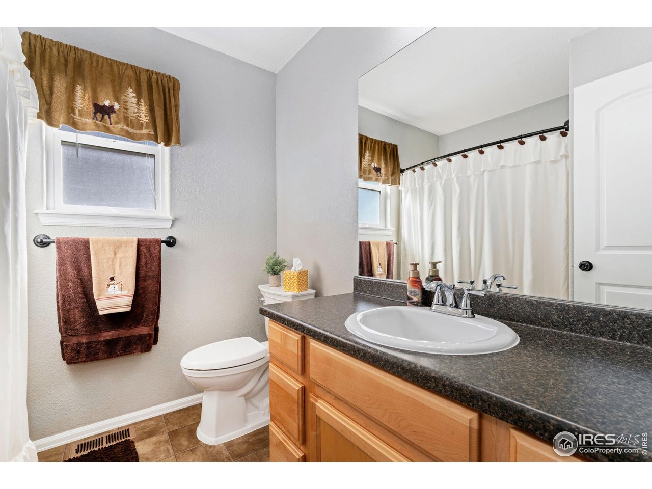 11420 Coal Ridge Street Firestone, CO 80504 - Photo 16 of 31 a bathroom with a sink a toilet and mirror