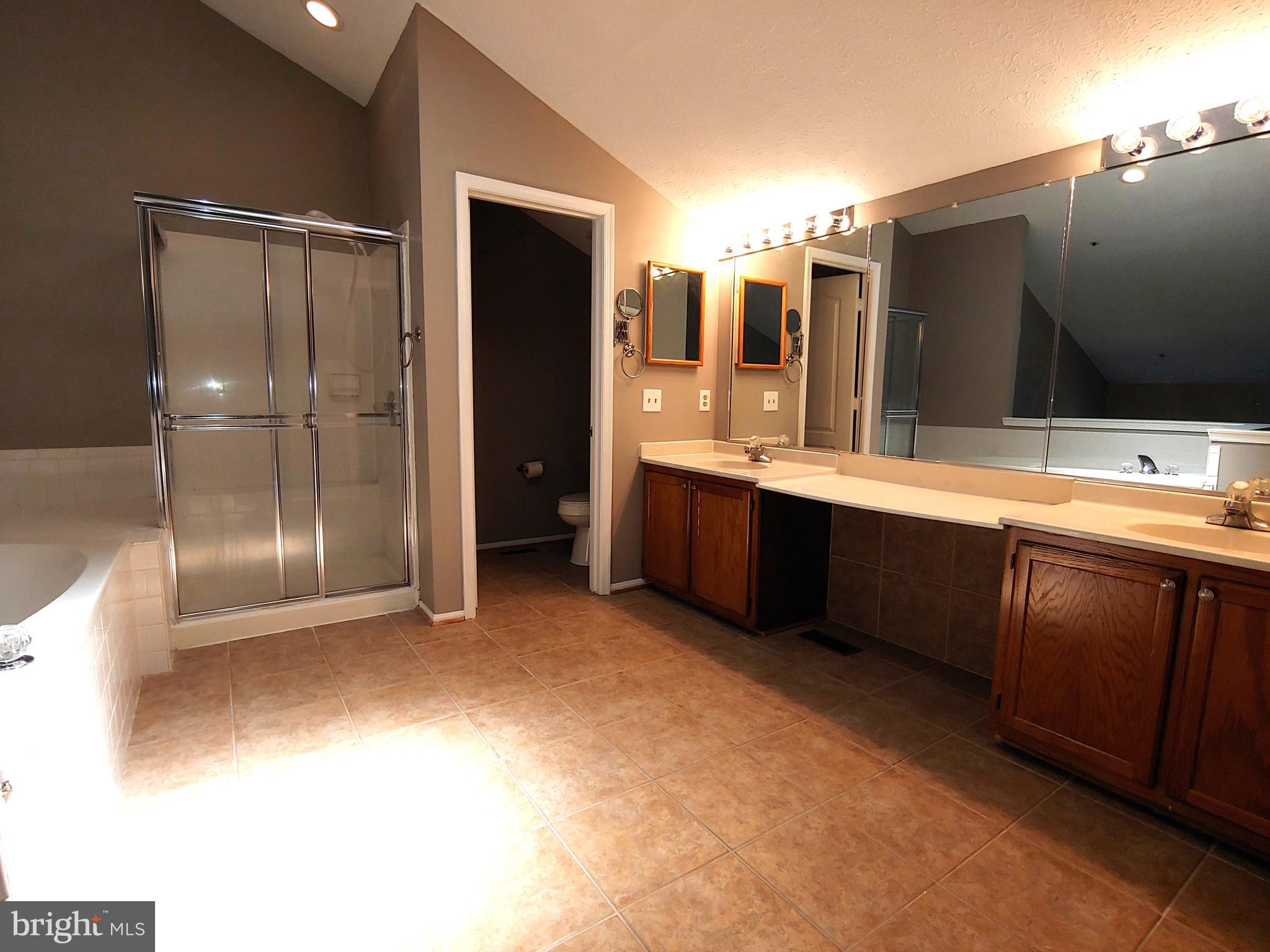 6010 Grenfell Loop Bowie, MD 20720 - Photo 29 of 32 a bathroom with a double vanity sink a toilet and mirror