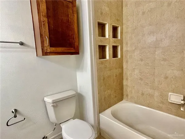 a bathroom with a toilet and a bathtub