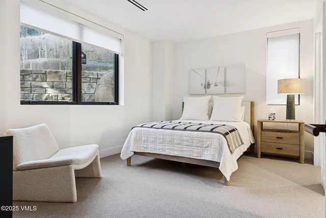 a bedroom with a bed and a couch