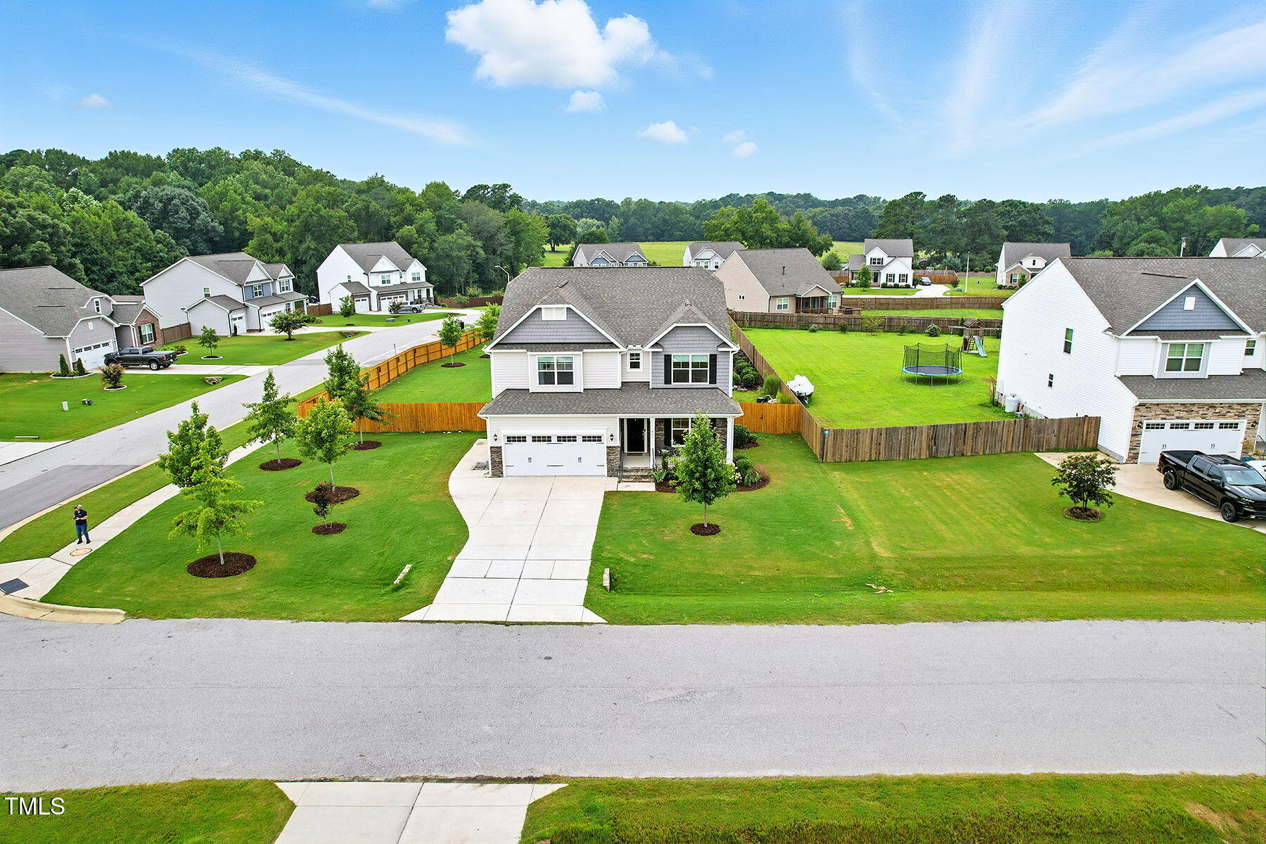 801 Mdw Frd Way Willow Spring, NC 27592 - Photo 33 of 36 an aerial view of a house with a garden and houses