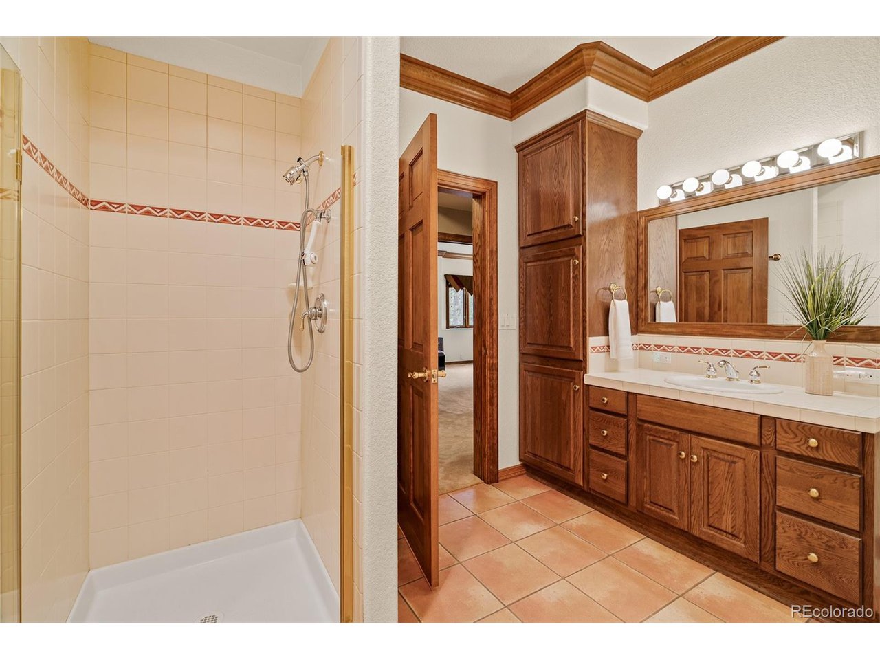 2755 Elk Ridge Divide Divide, CO 80814 - Photo 34 of 50 Four-piece bathroom with separate bathtub, walk-in shower, and plenty of cabinetry