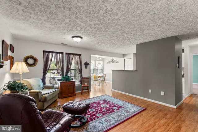 a living room with furniture and a rug