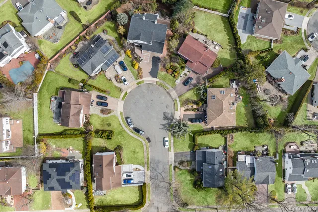 an aerial view of waterside residential houses