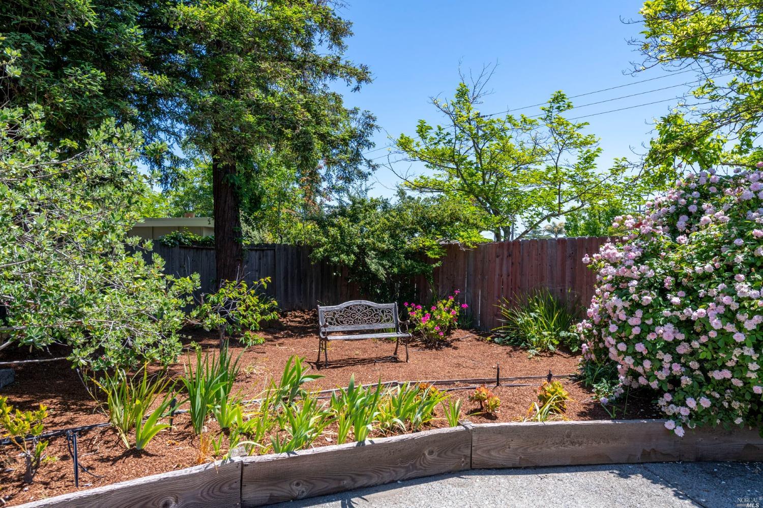 16 Loma Linda Road San Rafael, CA 94901 - Photo 42 of 46 a chair and table in a garden with wooden fence