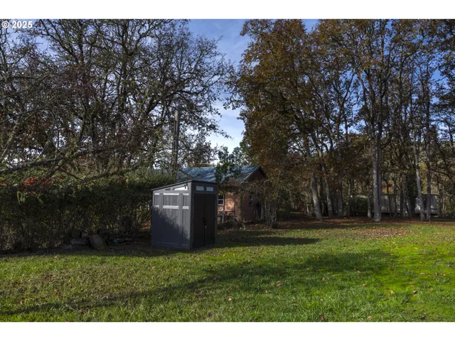 a backyard of a house with lots of green space