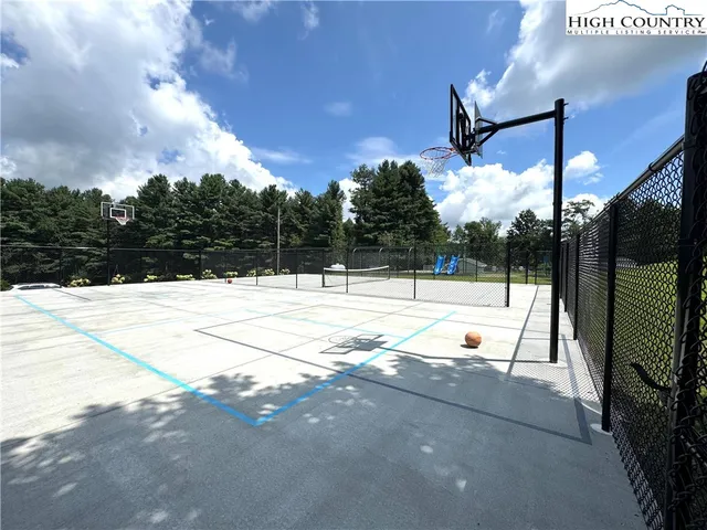 a view of swimming pool with a basket ball ground