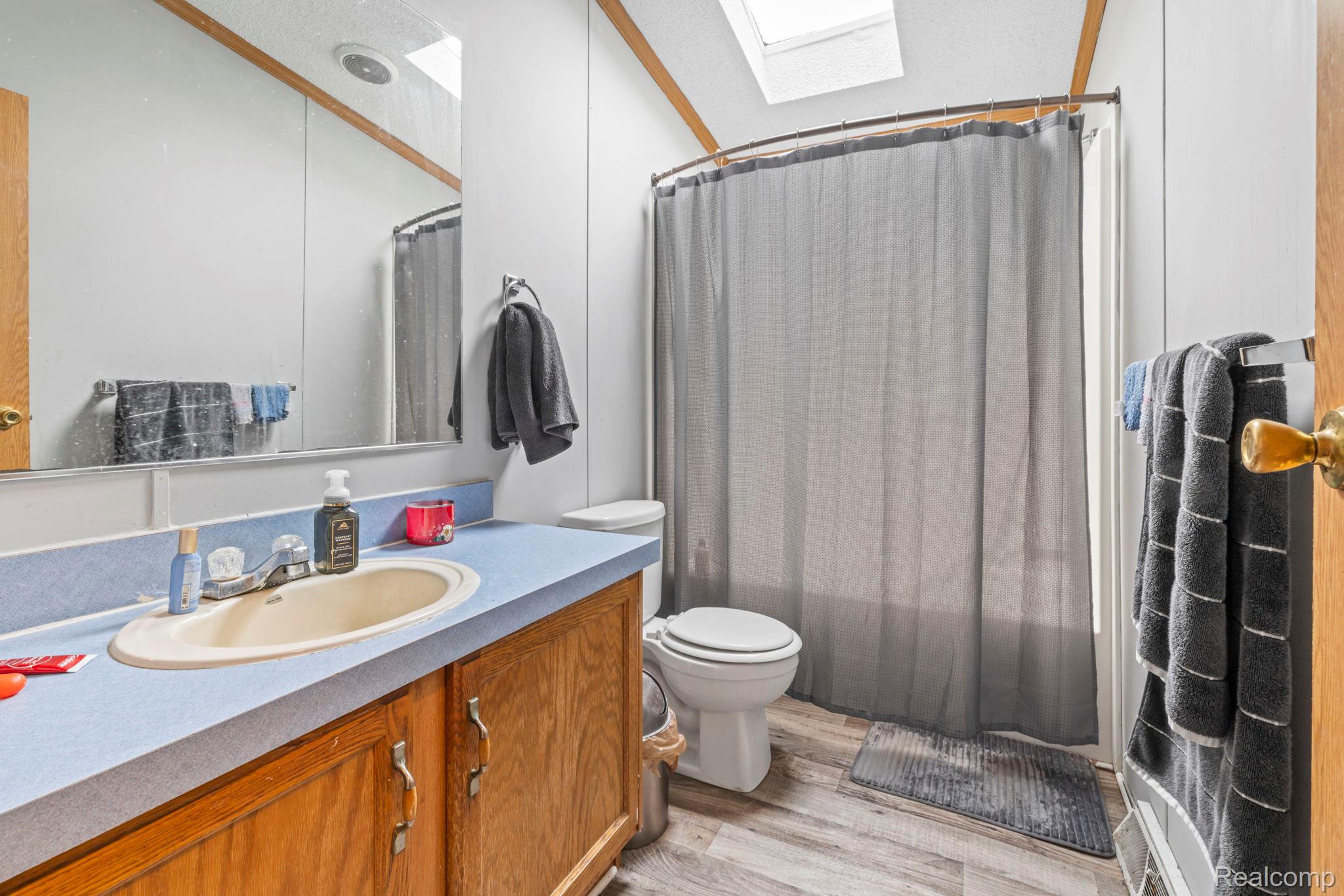 19921 Rhapsody Drive Clinton Township, MI 48036 - Photo 13 of 19 Wood-finish flooring, built-in vanity with integrated sink, skylight, and full-size mirror