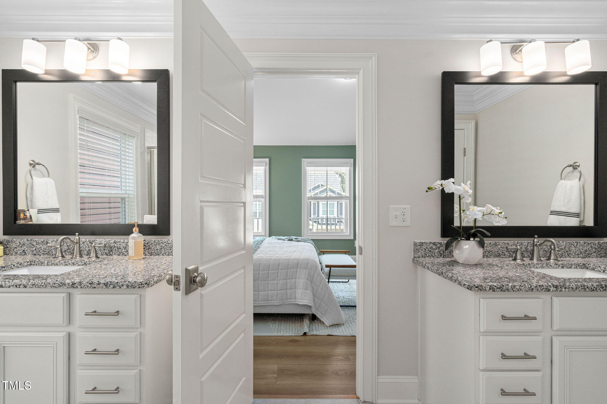 1344 Brown Velvet Lane Apex, NC 27523 - Photo 20 of 63 a en suite bathroom with a granite countertop sink and a mirror