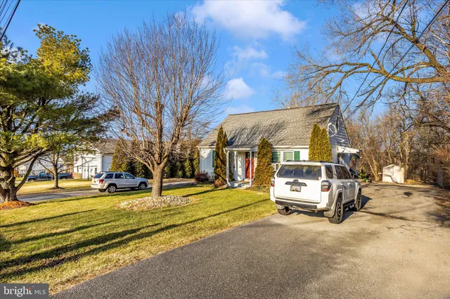 a view of a town with large trees