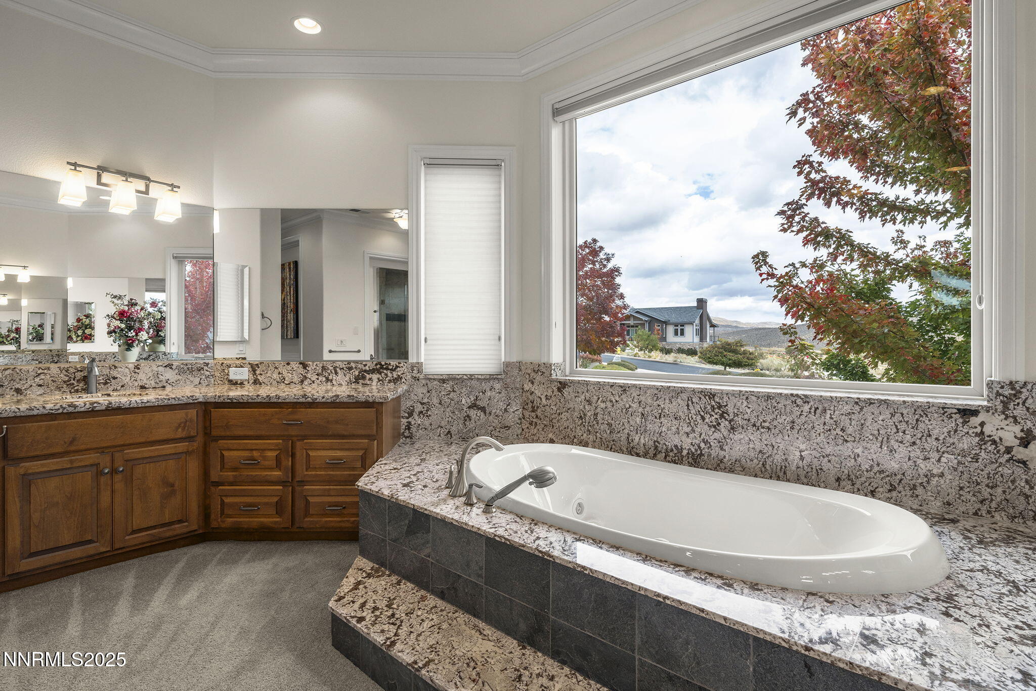 345 James Canyon Loop Genoa, NV 89411 - Photo 24 of 54 a bathroom with a granite countertop tub and a large window
