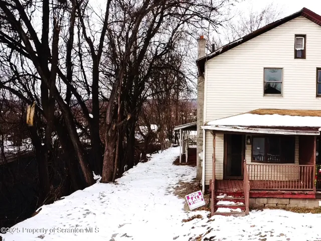 a view of a backyard with a large tree