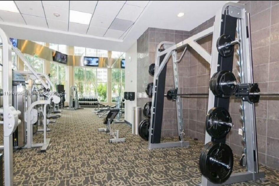 901 Brickell Key Boulevard, Unit 2701 Miami, FL 33131 - Photo 24 of 30 a room with gym equipment and a rug
