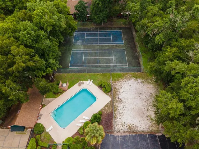 an aerial view of a house