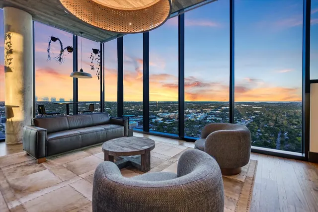 a view of a balcony with city view