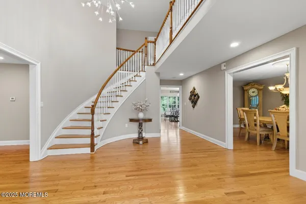 a kitchen with lots of counter top space and dining table
