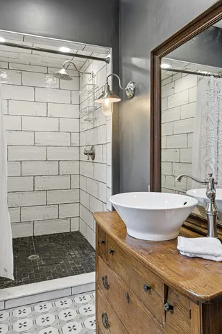 a room with a table and chairs