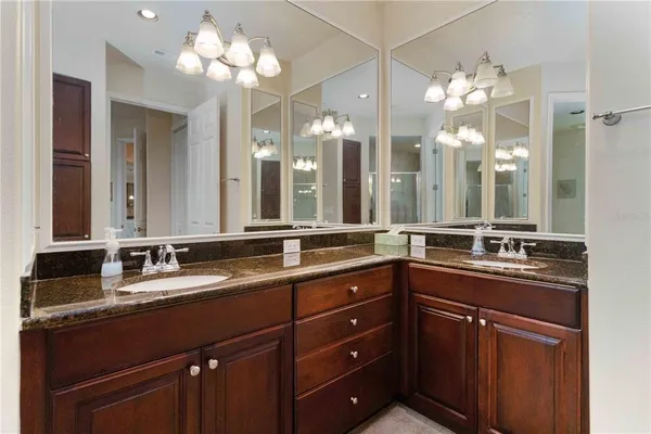 a bathroom with a sink and a large mirror