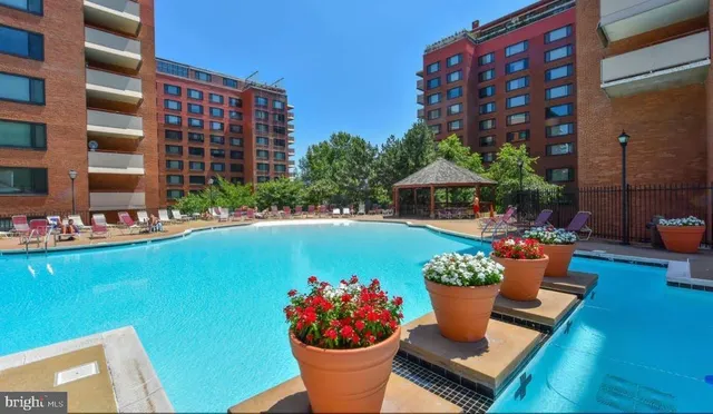 a view of a fountain in the terrace