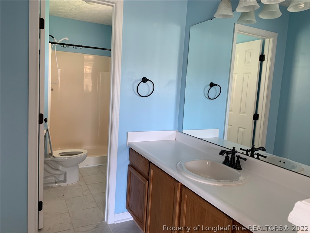145 Rye Lane Raeford, NC 28376 - Photo 32 of 42 a bathroom with a sink a toilet and shower