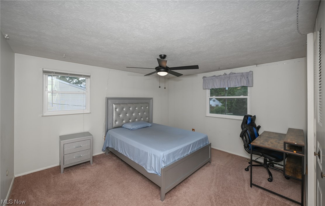 4574 Fishcreek Road Stow, OH 44224 - Photo 36 of 49 Bedroom with carpet flooring, a textured ceiling, and ceiling fan