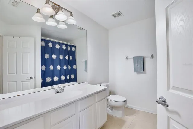 a bathroom with a sink a toilet and a large mirror