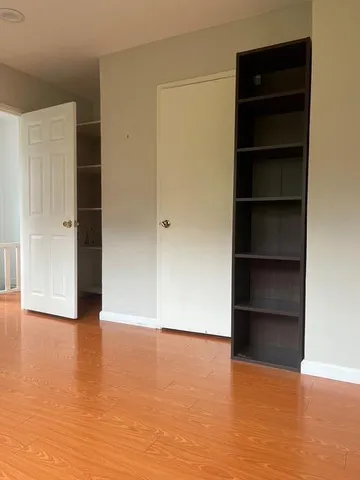 a view of an empty room with a closet