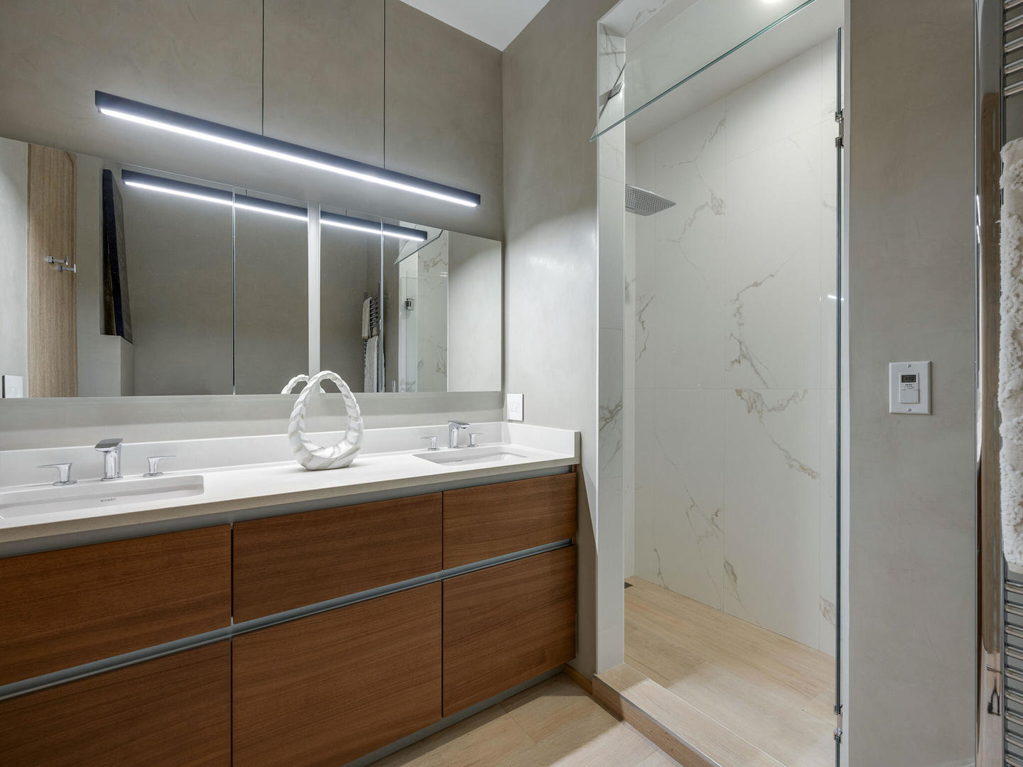 1601 West Ohio Street, Unit 2 Chicago, IL 60622 - Photo 15 of 31 a bathroom with a double vanity sink mirror and shower