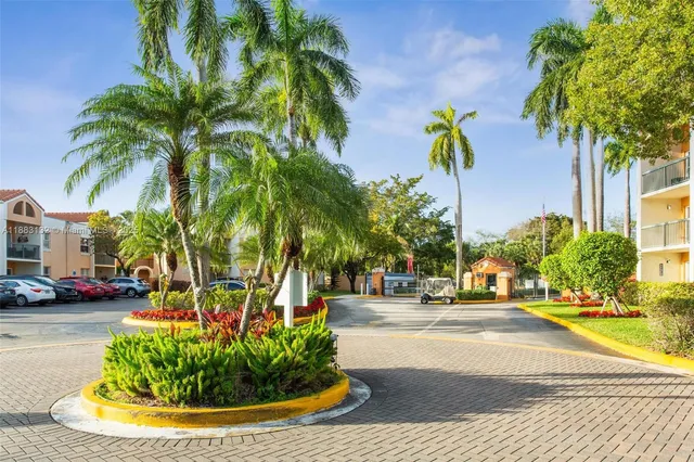 a view of a street with palm trees
