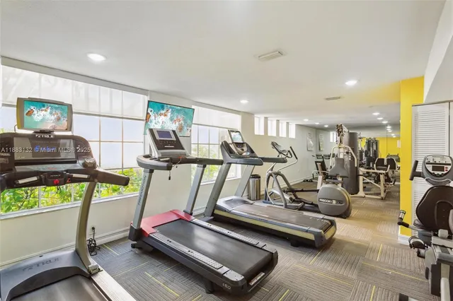 a view of a room with gym equipment