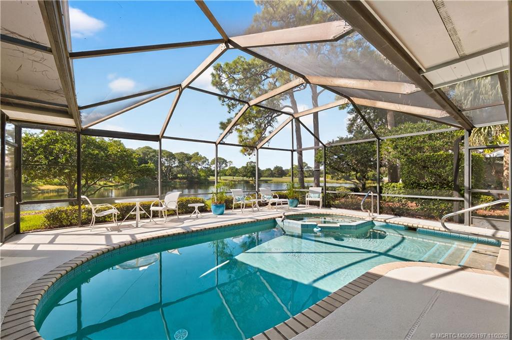 a view of a patio with a backyard