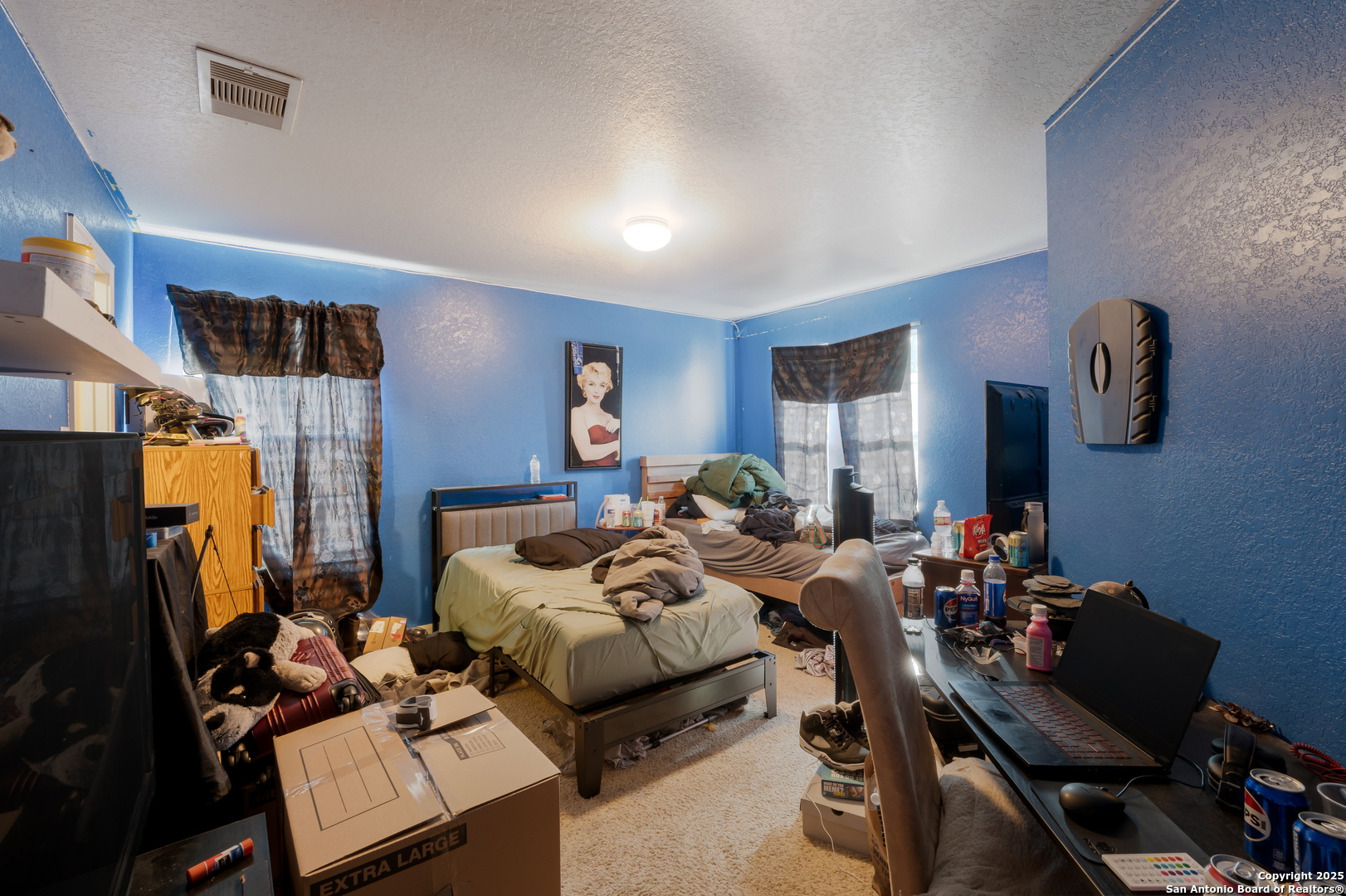 144 Springtree Bluff Cibolo, TX 78108 - Photo 23 of 37 a bed room with furniture a window and a flat screen tv